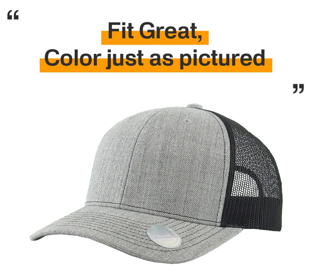 Heather Light Gray Black Two Tone Classic 6 Panel Trucker Mesh Snapback Side View Fit Great